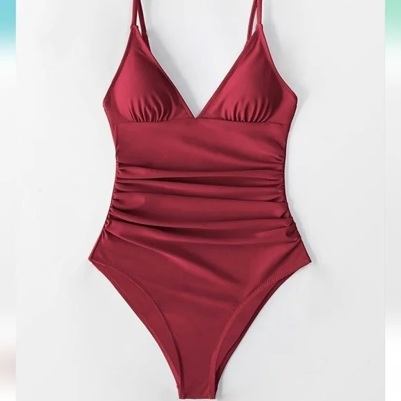 NEW Sangria Burgundy Maroon one piece swimsuit Size S swim Beach Pool Travel - Picture 3 of 9